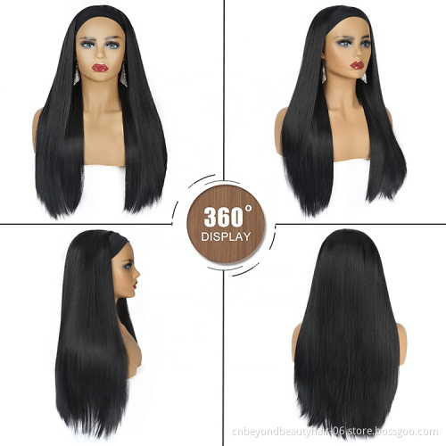 Headband Wig Machine Made Silky Straight Hair Blend Wigs for Black Women Glueless Natural Color Costume Wigs 150% Density